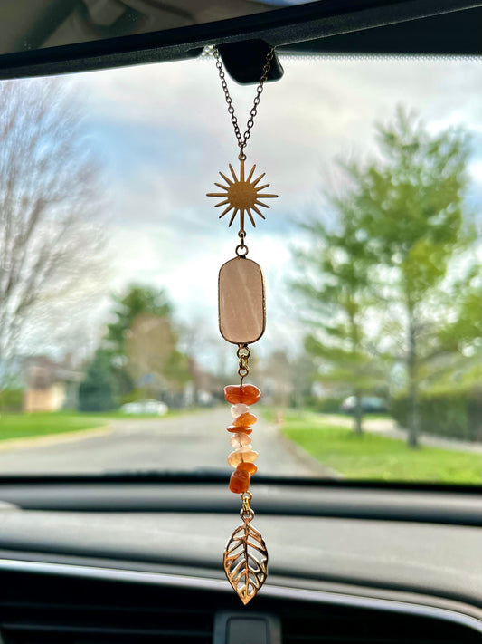 Car charm - pink & orange aventurine