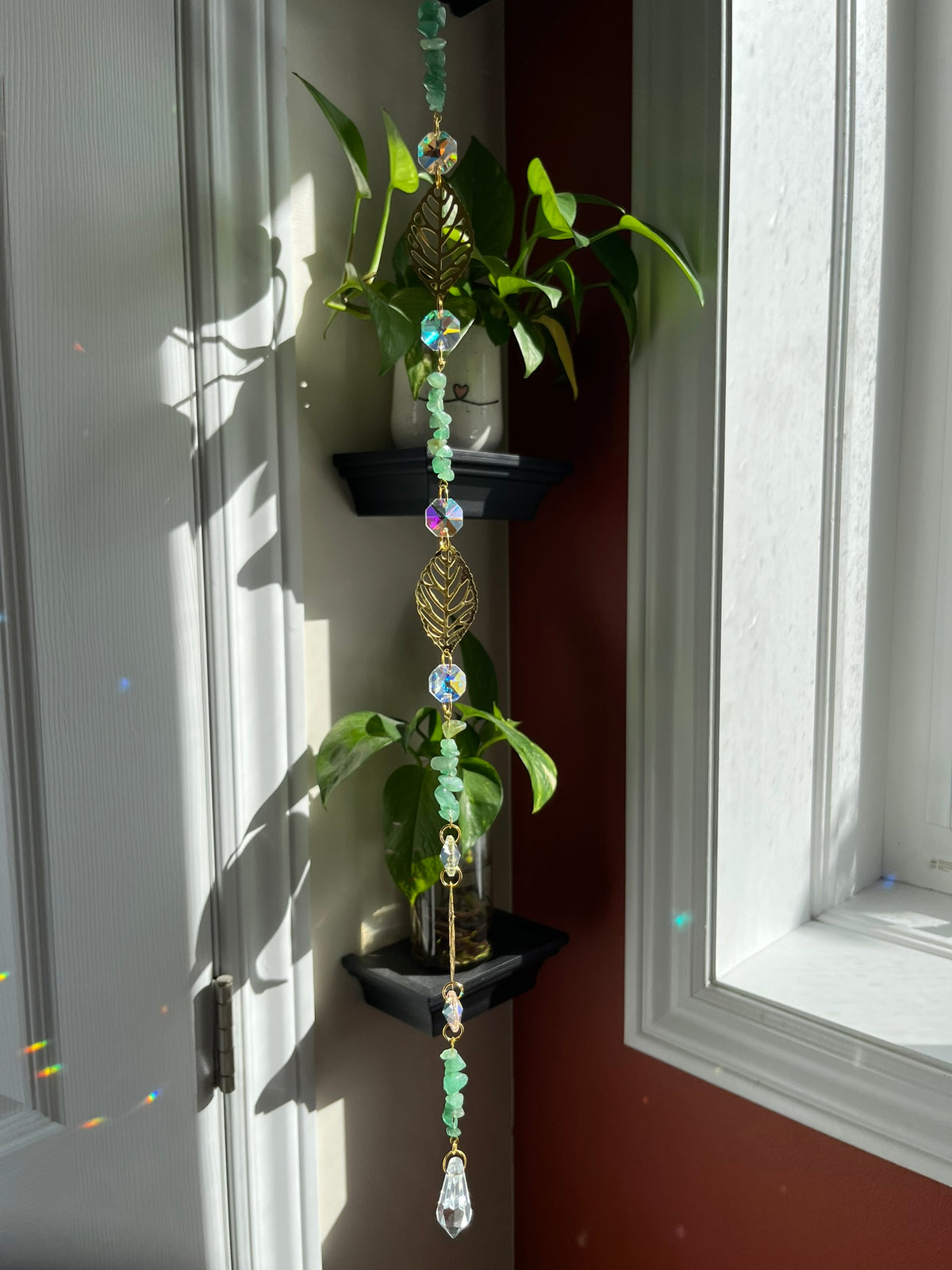 Leaf suncatcher - Green Aventurine